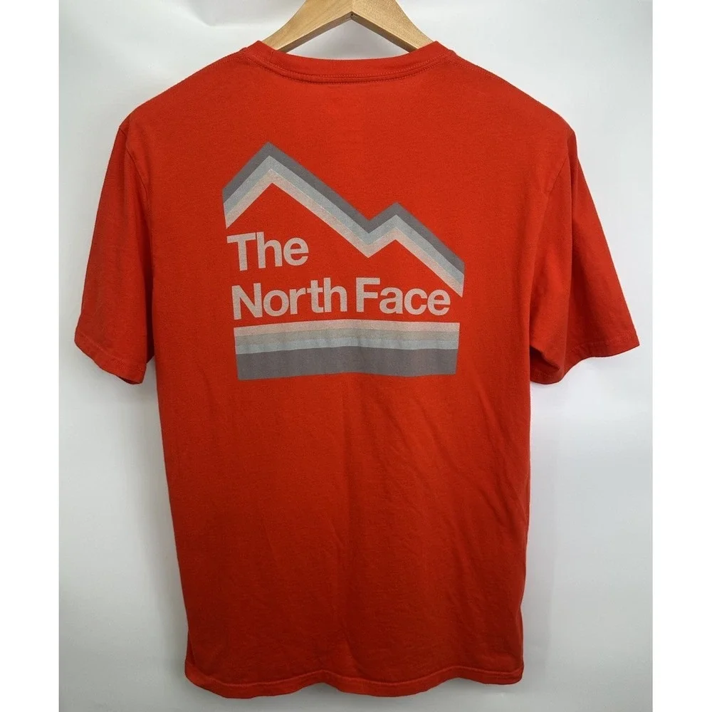 The North Face Shirt Men's M Orange Red Graphic Logo Standard Fit Short Sleeve
